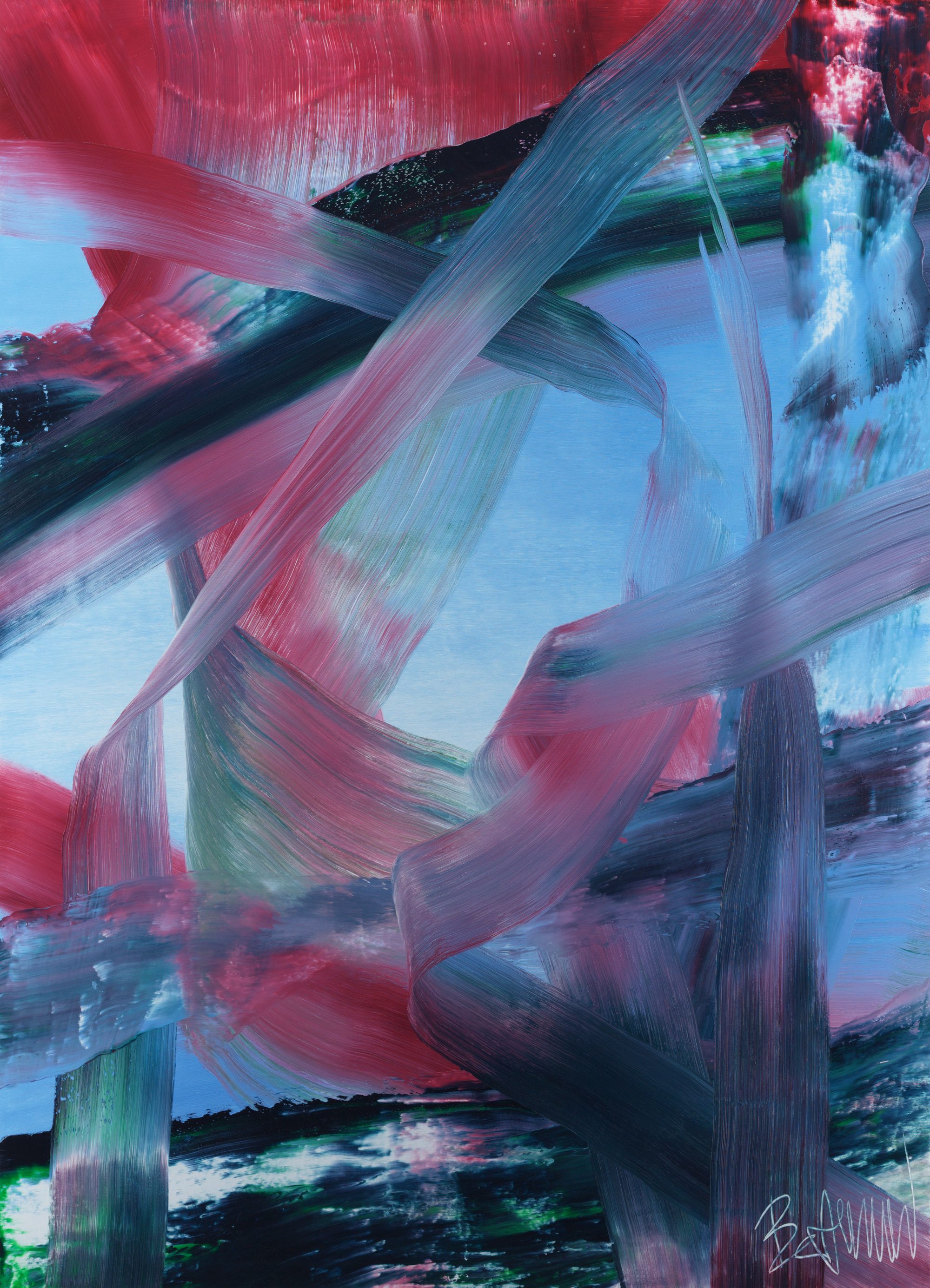 CARMINA BURANA (2026) by Claus Bertermann — abstract oil painting, 180 × 130 cm, layered and scraped oil on canvas, studio Oviedo