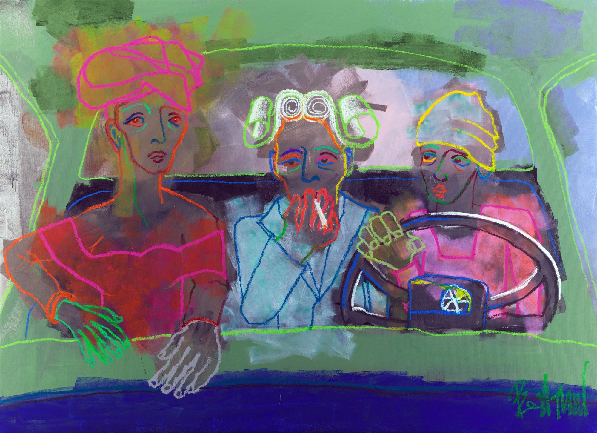 Claus Bertermann - Elisabeth in Cinquecento, contemporary figurative painting, Acrylic and oil crayon on canvas, 130x180 cm (51 × 70.9.2 inches), 2026