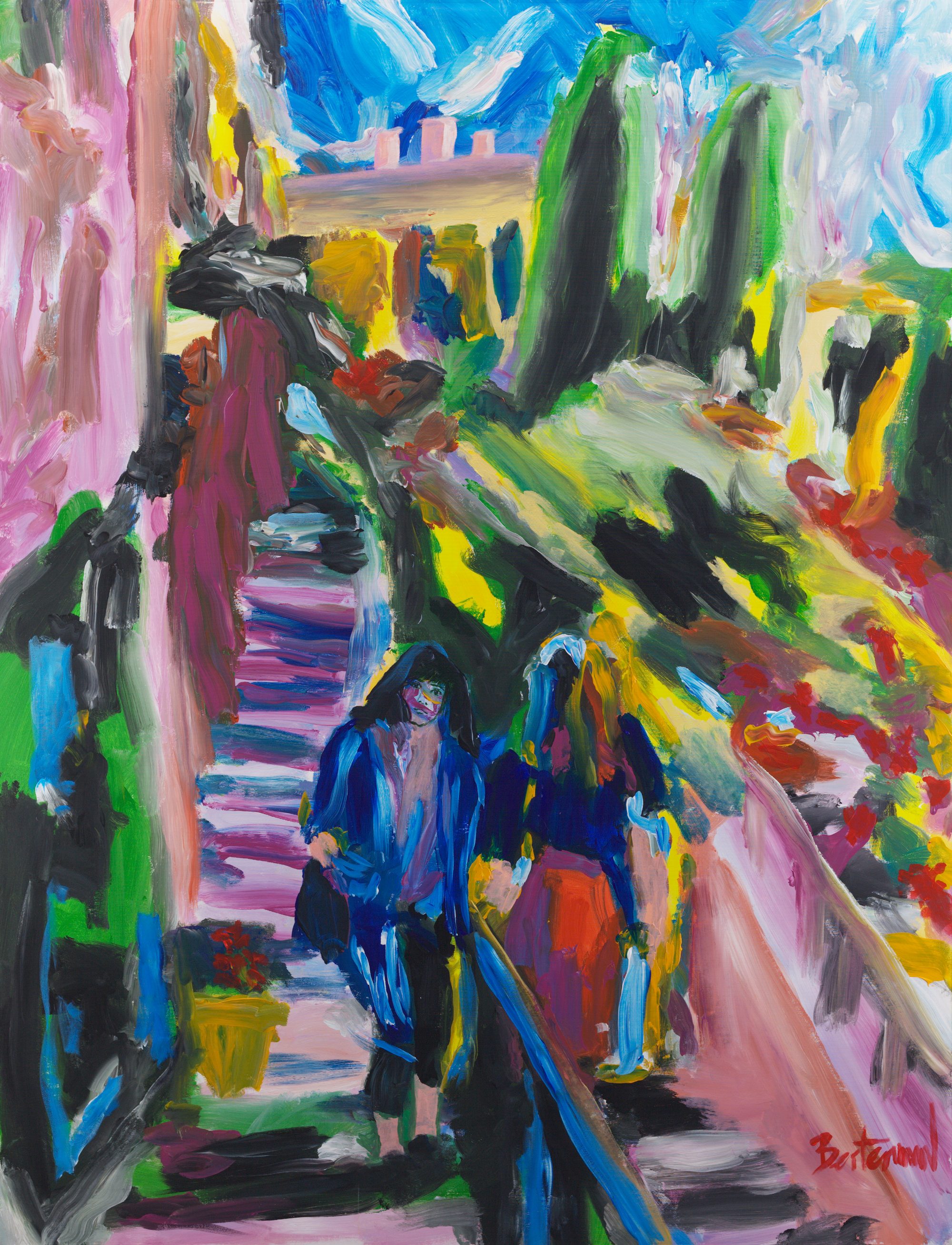 Grimaud (2026), a 210 × 160 cm figurative painting by Claus Bertermann — the first of a new wet-in-wet series after the German Expressionists. Hand-painted, no AI.