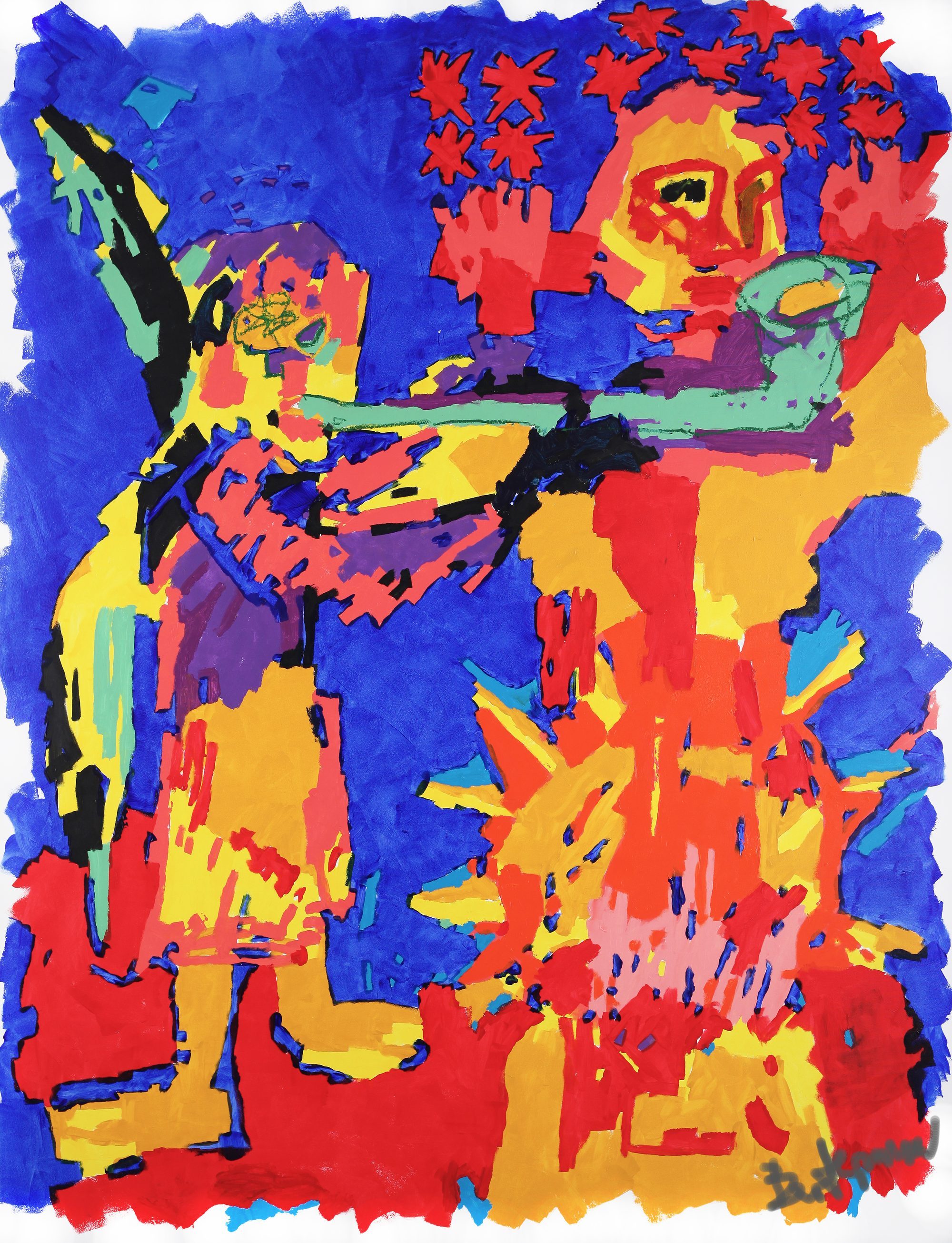 Claus Bertermann - Mulier Amicta Sole, contemporary figurative painting, Acrylic and oil stick on canvas (based on a sketch from Poet Marcelino Fernandez Suarez), 210x160 cm (82.7 × 63.0 inches), 2023