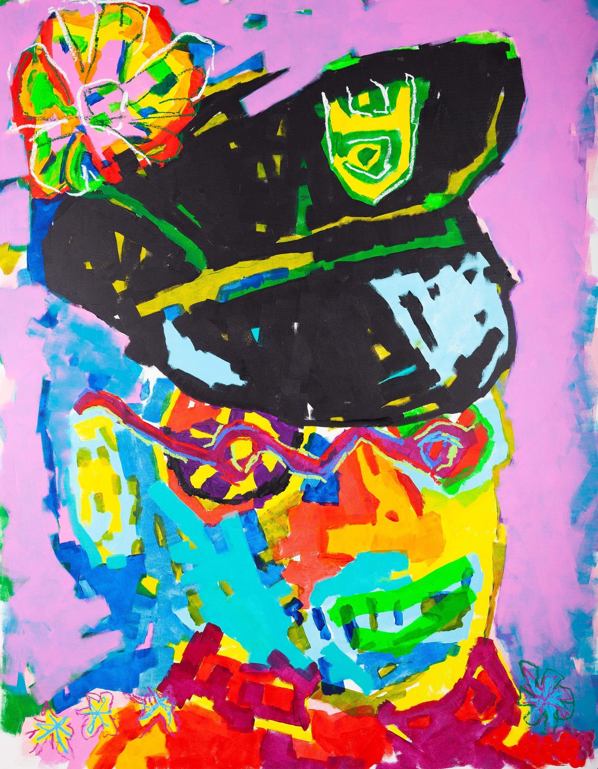 Claus Bertermann - The Beadle, contemporary figurative painting, Acrylic and oil stick on canvas, 210x160 cm (82.7 × 63.0 inches), 2024