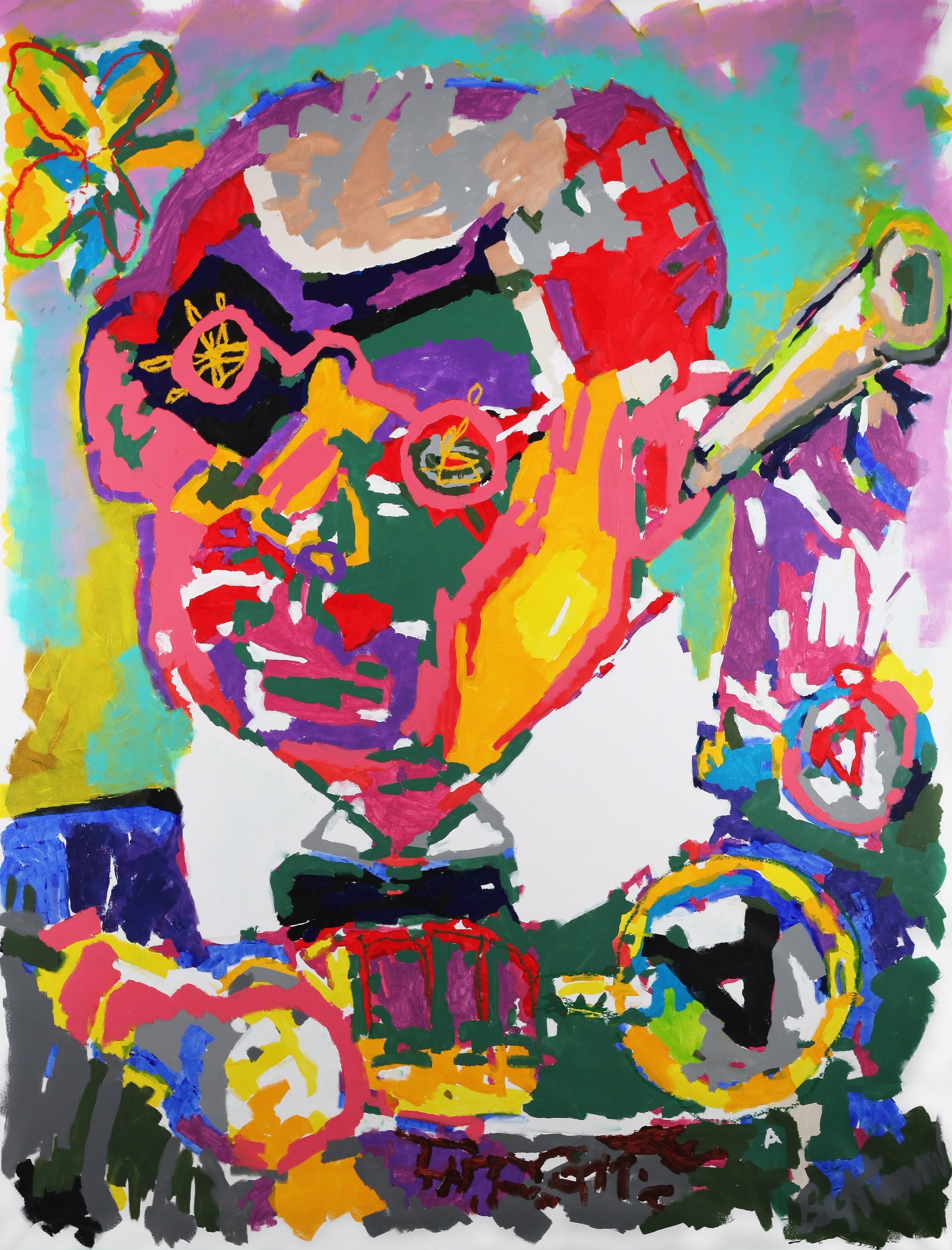 Claus Bertermann - The Censor, contemporary figurative painting, Acrylic and oil stick on canvas (based on a sketch from Poet Marcelino Fernandez Suarez), 210x160 cm (82.7 × 63.0 inches), 2023