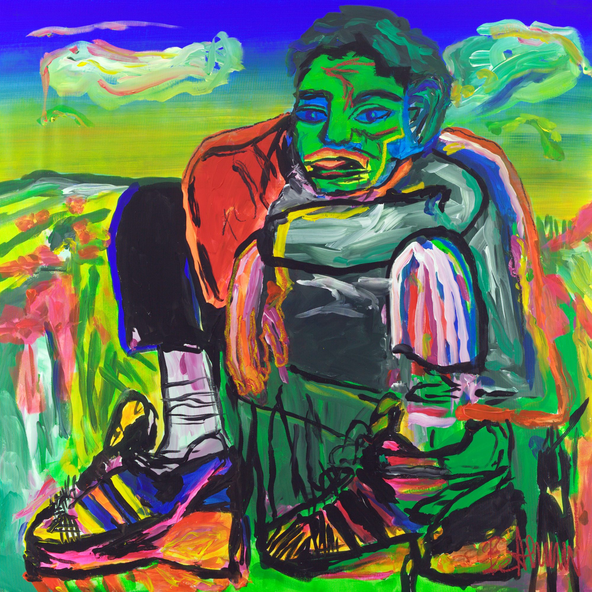 The Facilitator (2026), a 160 × 160 cm figurative painting by Claus Bertermann: the man who makes everything run, caught in the one moment that belongs to him.