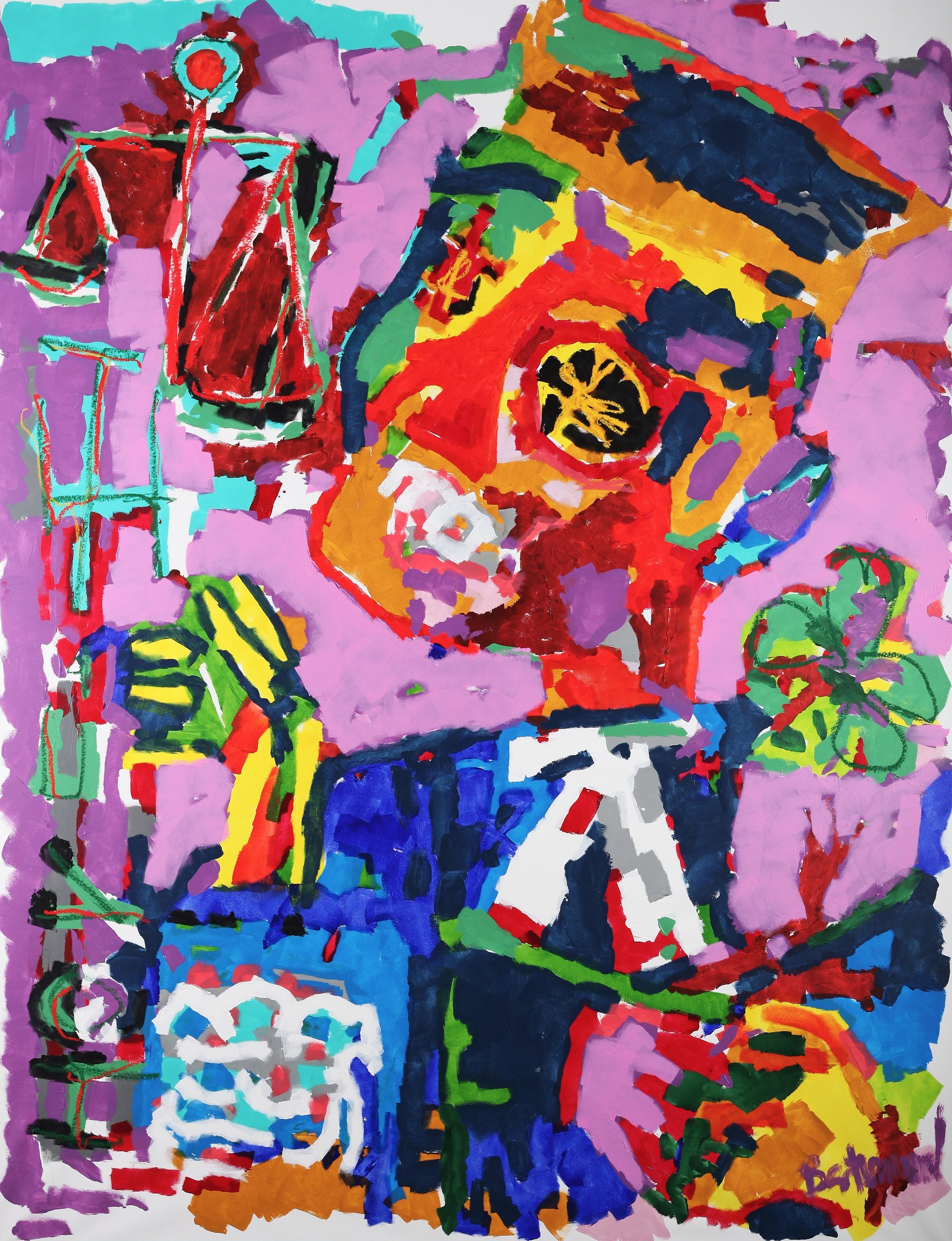 Claus Bertermann - The Judge, contemporary figurative painting, Acrylic and oil stick on canvas (based on a sketch from Poet Marcelino Fernandez Suarez), 210x160 cm (82.7 × 63.0 inches), 2023
