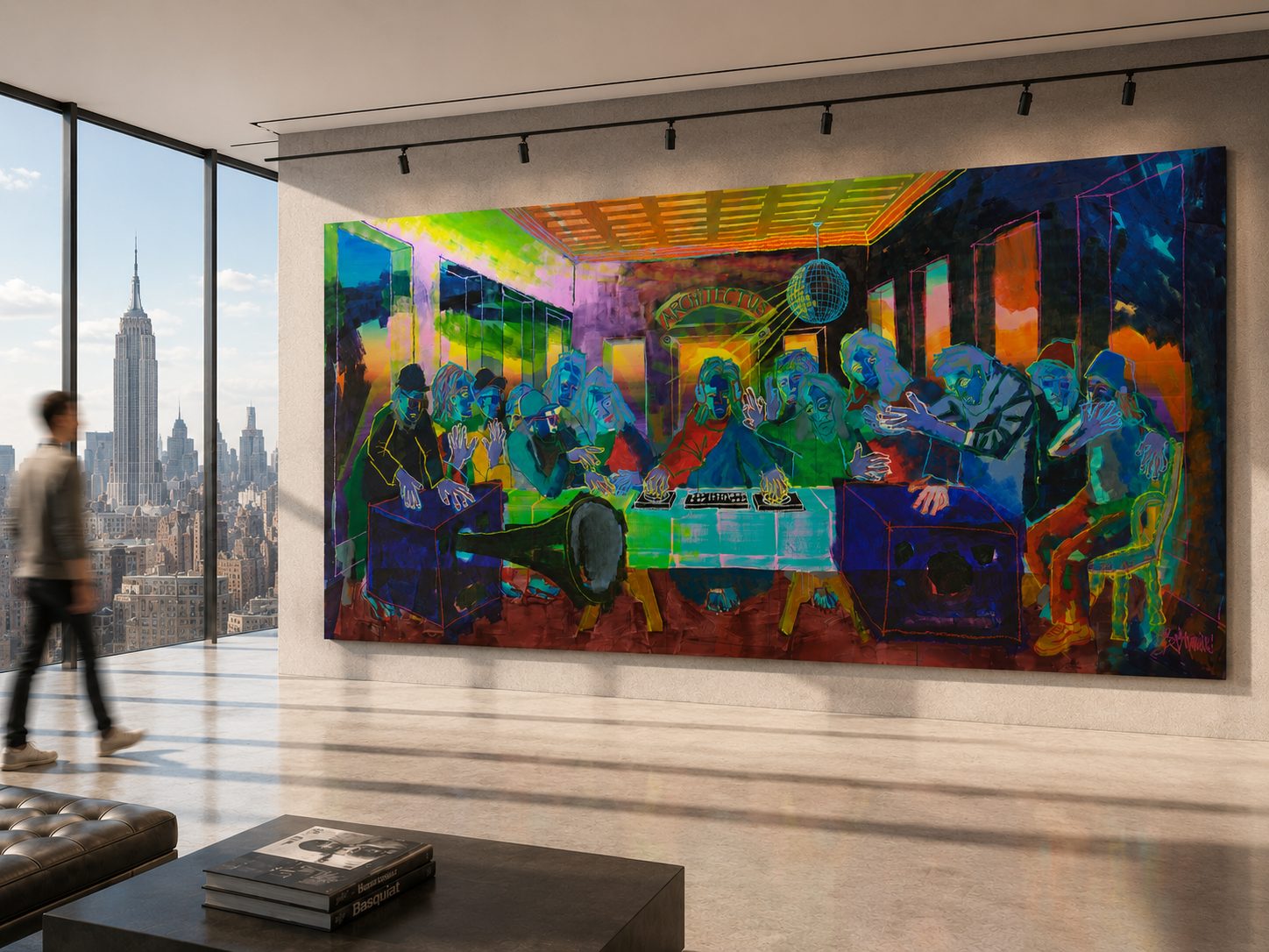 Claus Bertermann - The Last Song, contemporary figurative painting, Acrylic, oil pastel and pencil on canvas, 200x450 cm (78.7 × 177.2 inches), 2026