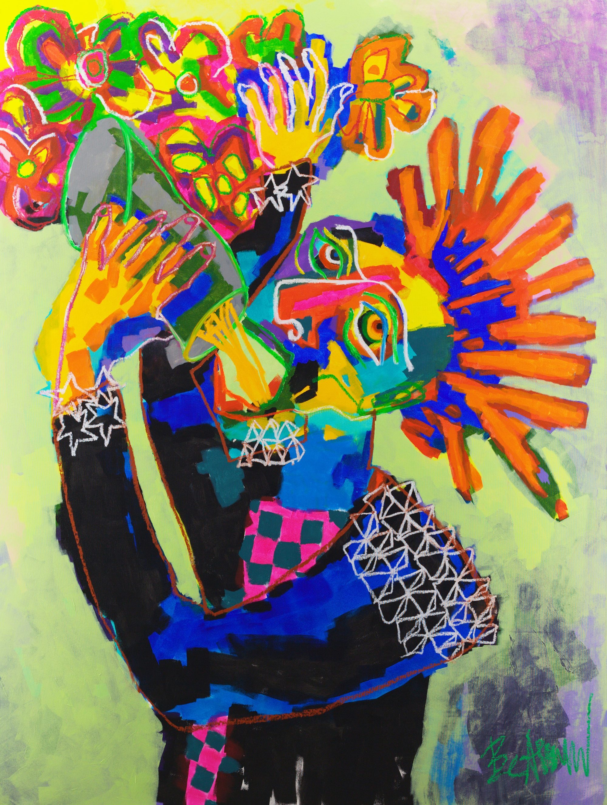 Claus Bertermann - Virgen Extra, contemporary figurative painting, Acrylic and oil crayon on canvas, 200x150 cm (78.7 × 59.1 inches), 2026
