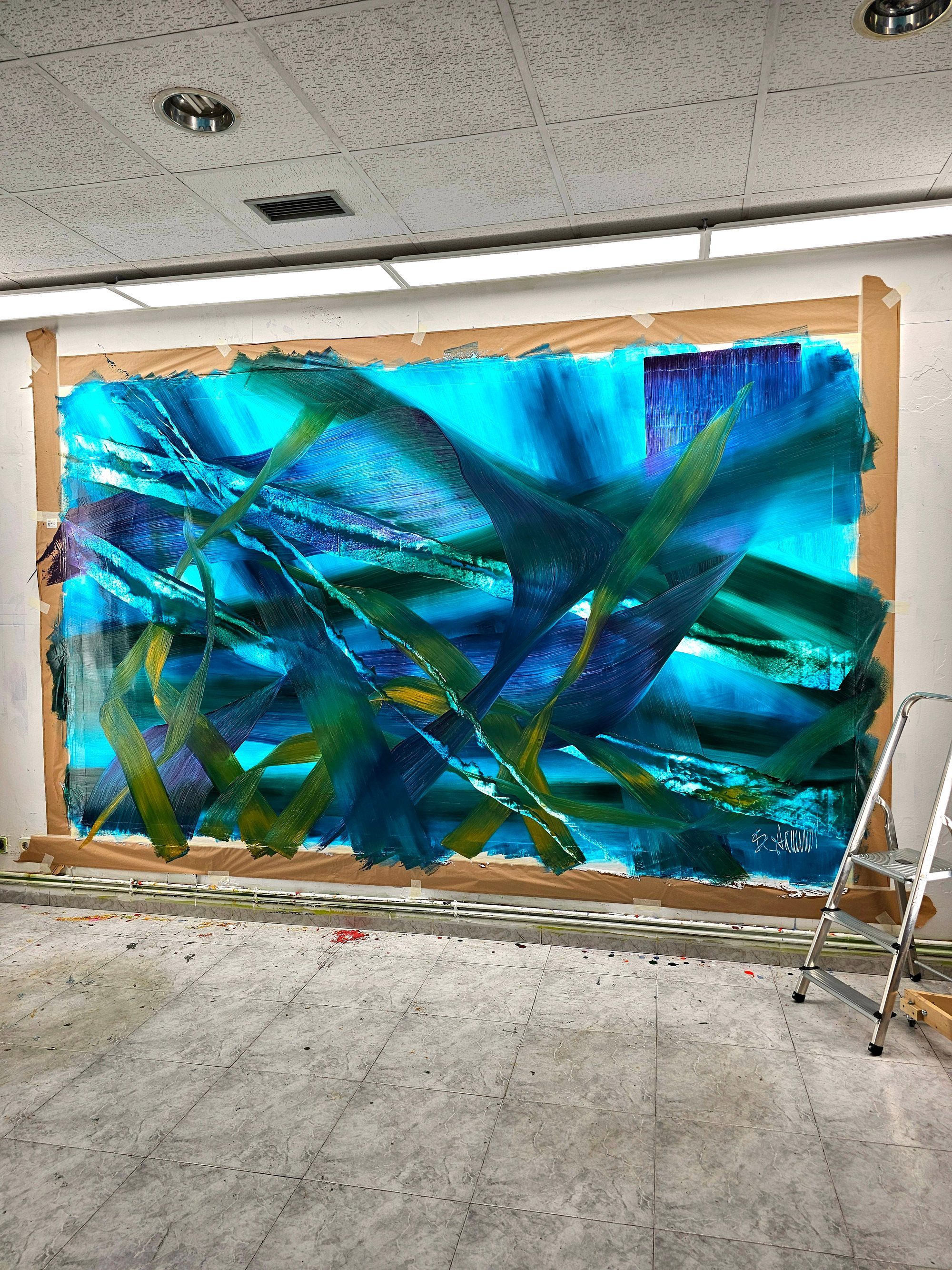 Claus Bertermann large abstract painting in studio